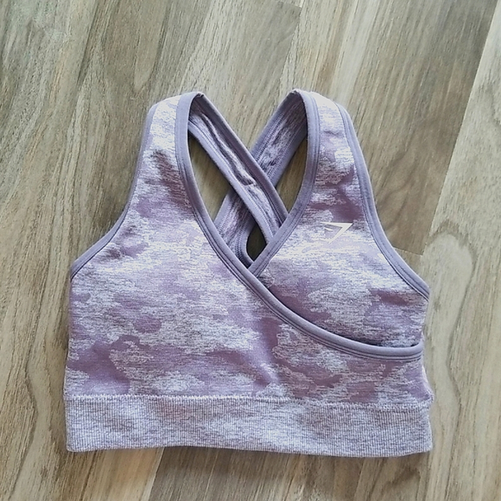 Gymshark Camo Seamless Sports Bra Xsmall Lavender Grey
